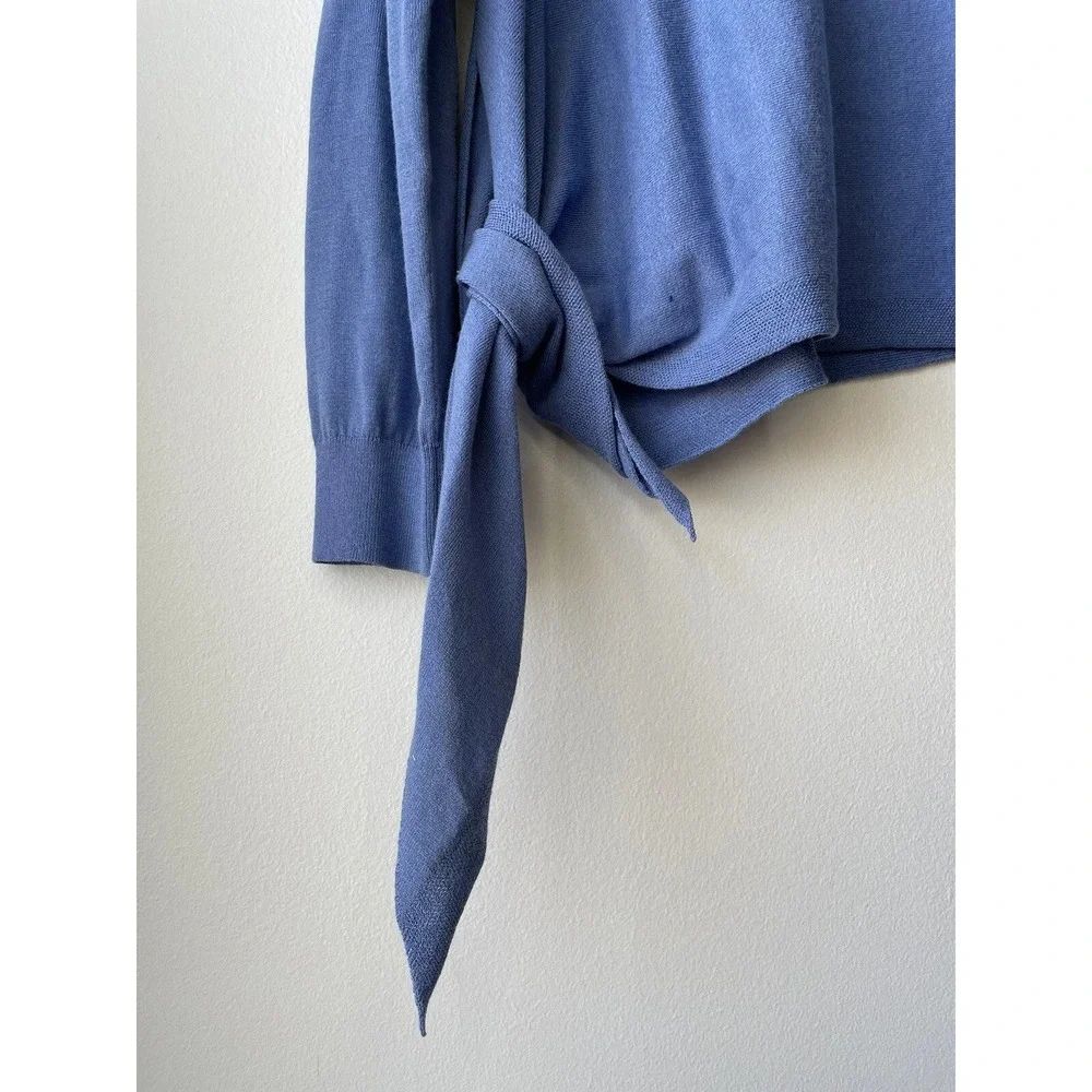 Worth New York Sweater Womens M Blue Side Tie Boat Neck Cotton Blend Pullover